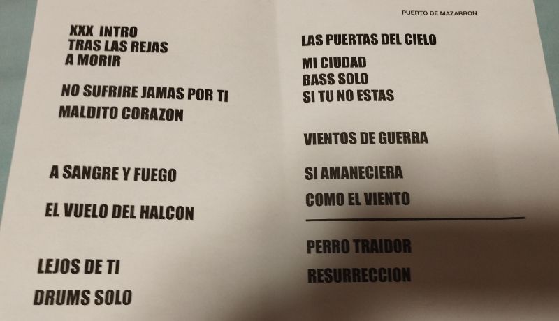 set list saratoga mazarron