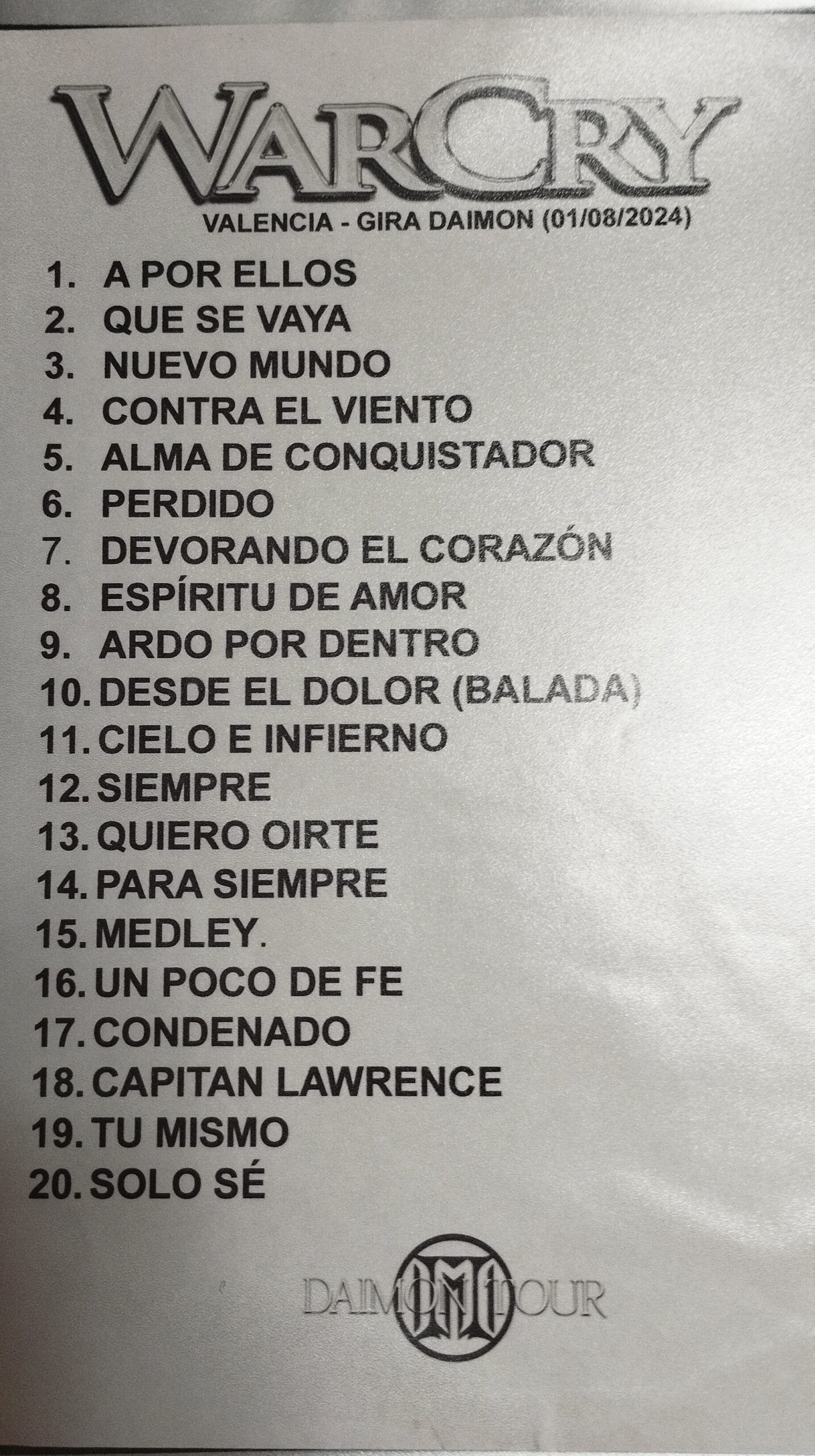 warcry setlist