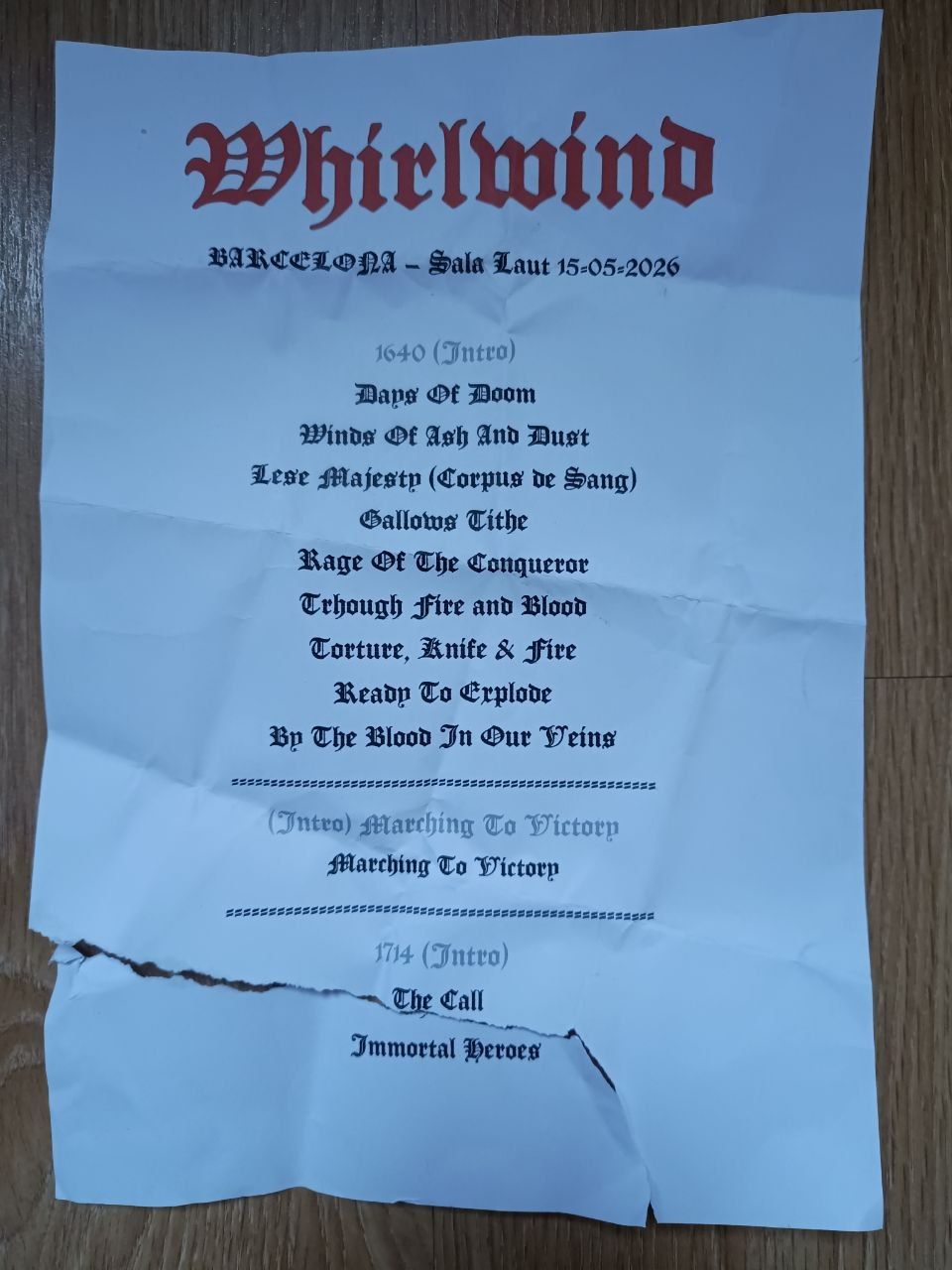 whirlwind setlist 1640 sala laut